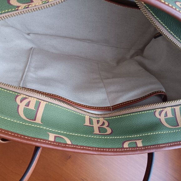 Dooney & Bourke Green Signature Logo Large Pebble Grain Leather Tote - Picture 14 of 16